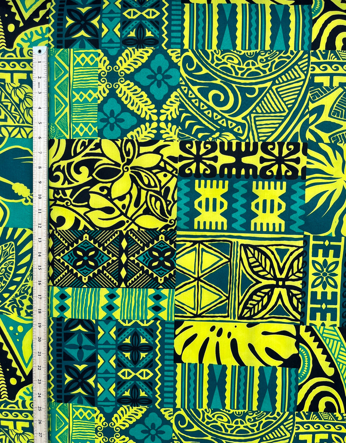 Traditional Polynesian Tapa Design Polyester Fabric - Red, White, Black/Beige, Yellow/Red, Blue, Green, 36" X 60" (1 Yard)