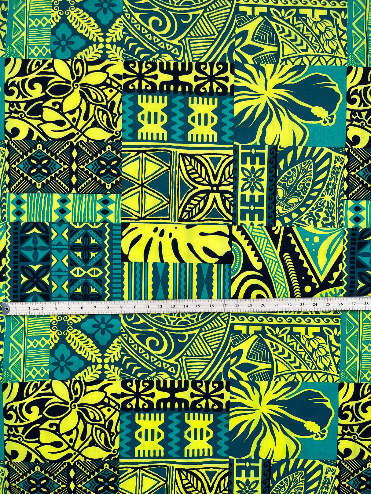 Traditional Polynesian Tapa Design Polyester Fabric - Red, White, Black/Beige, Yellow/Red, Blue, Green, 36" X 60" (1 Yard)