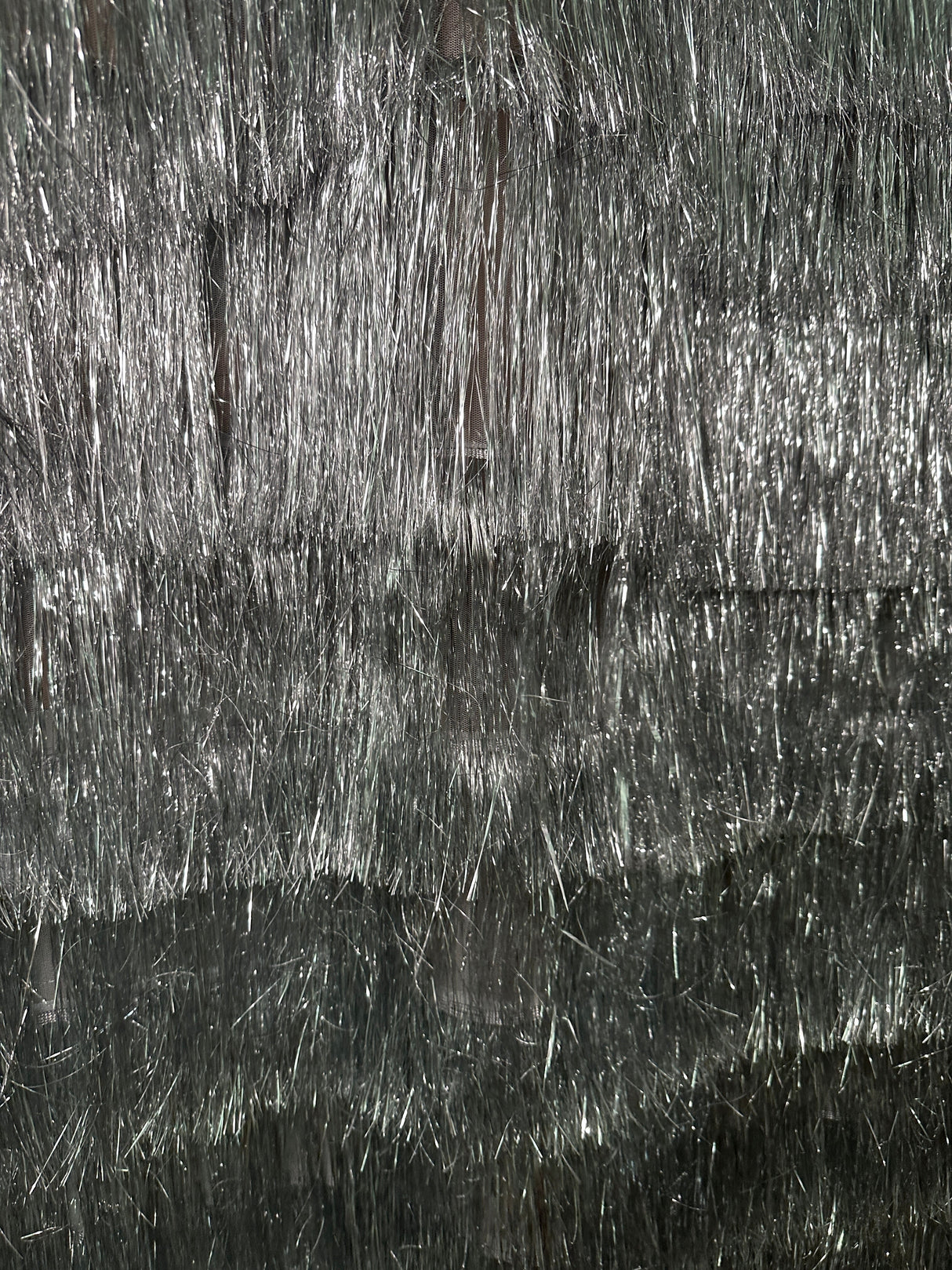 Silver Metallic Fringe Mesh Fabric