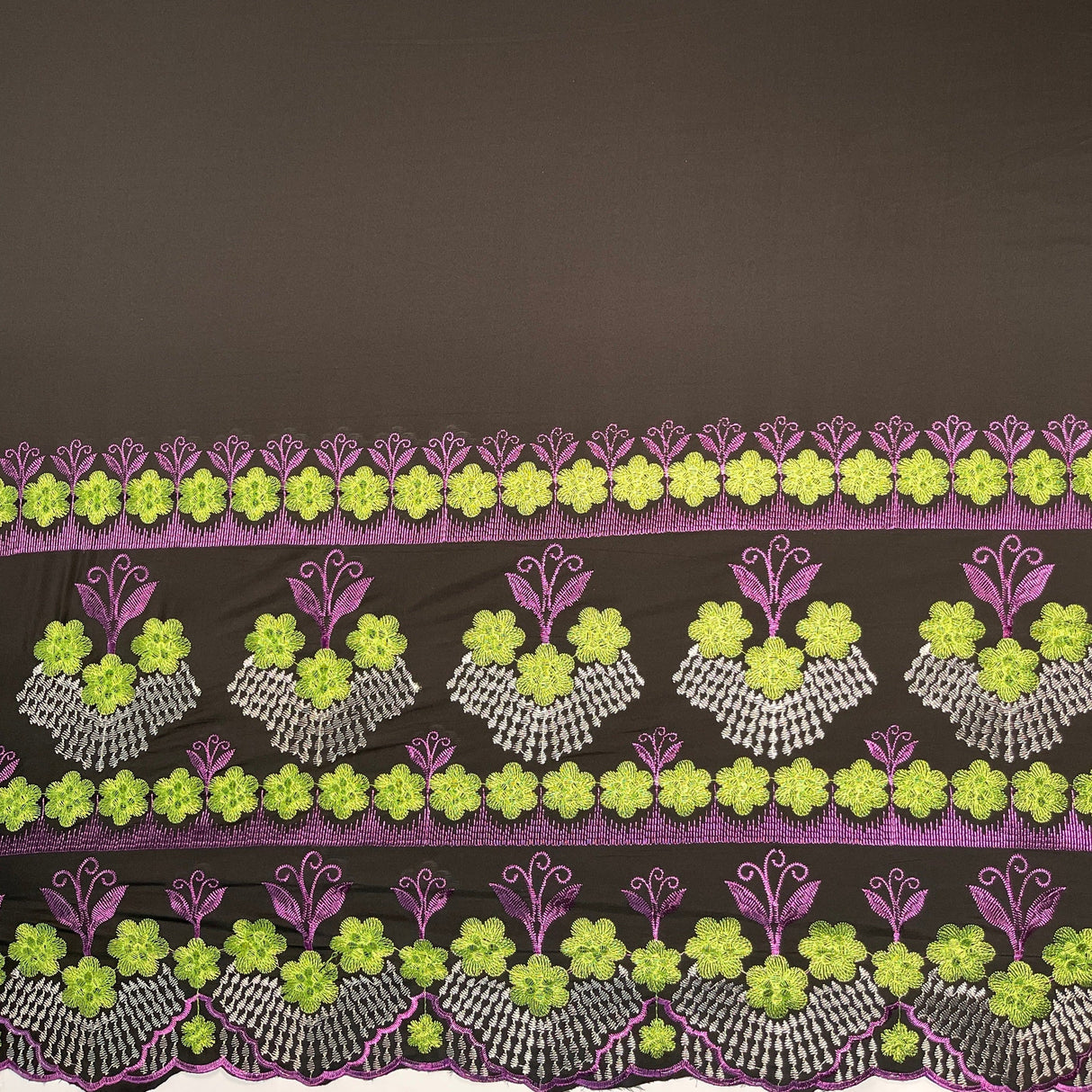 Polyester Embroidered Hibiscus Double Border Fabric