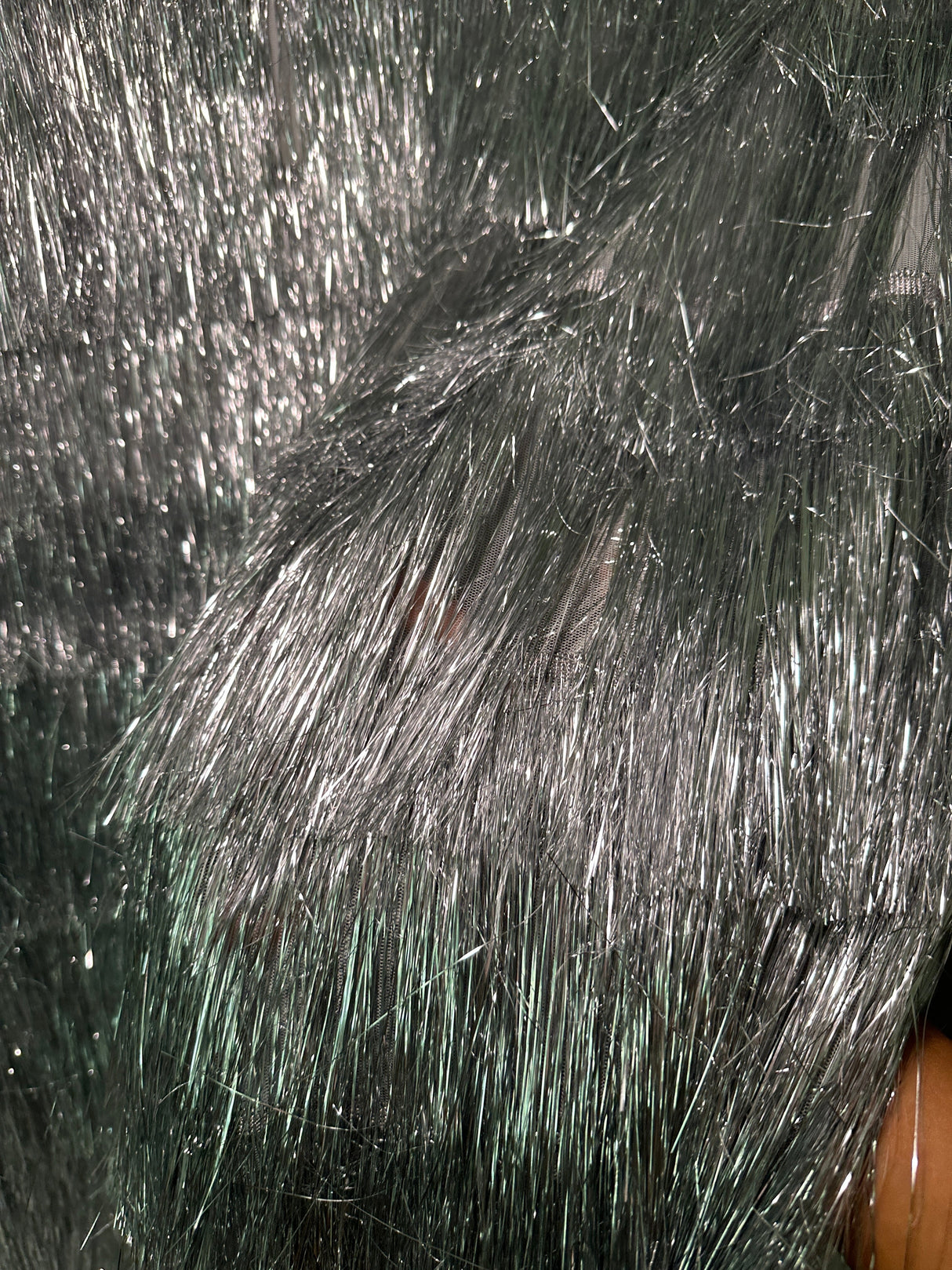 Silver Metallic Fringe Mesh Fabric