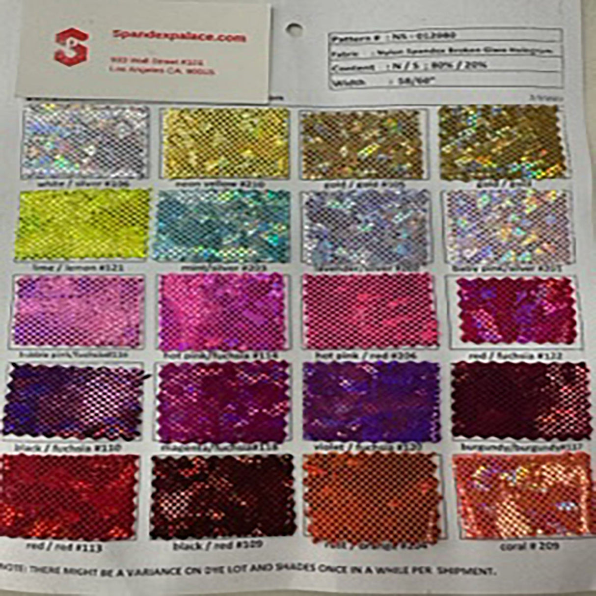 Hologram Broken Glass Spandex Color Card