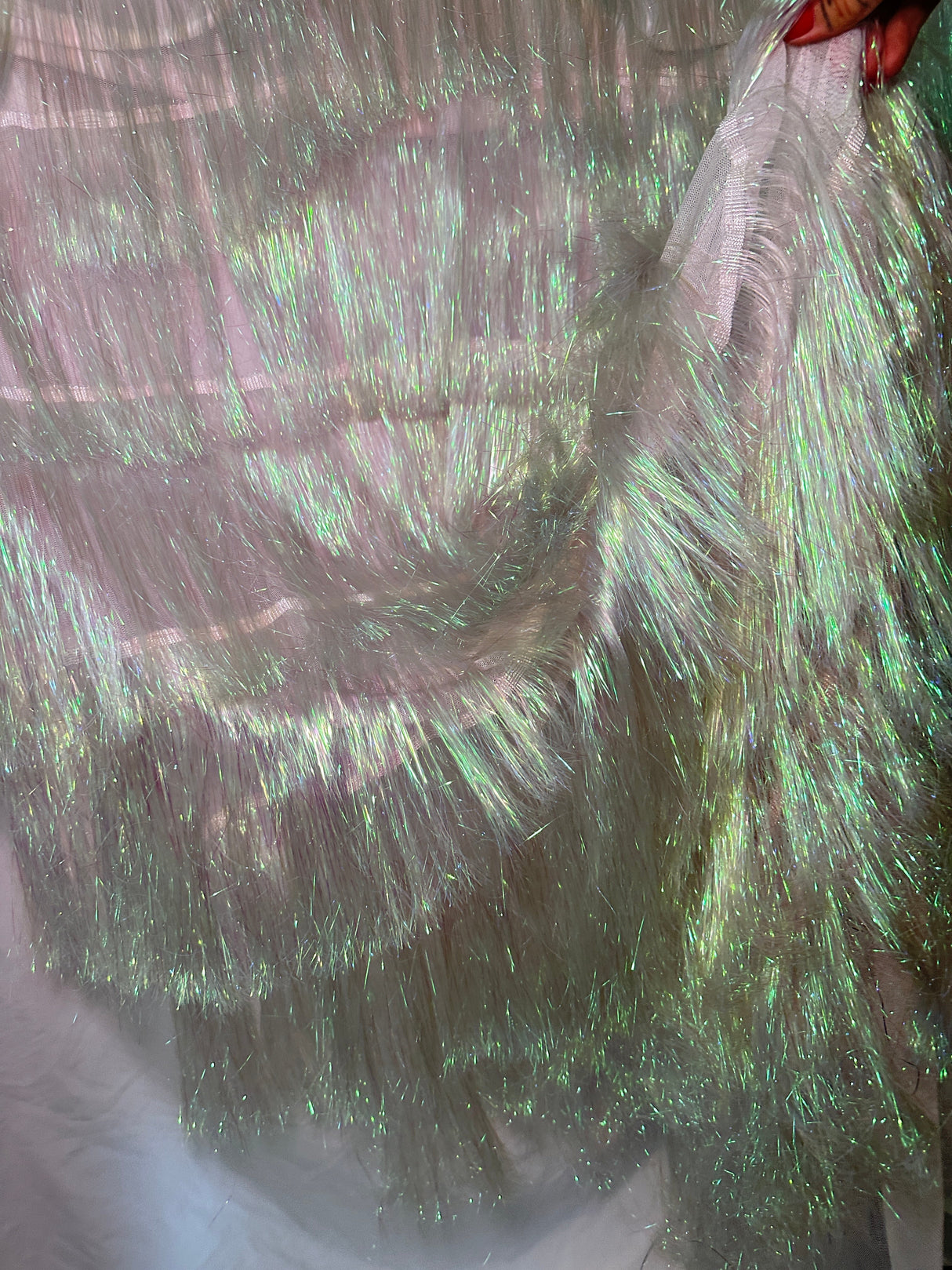 White Iridescent Fringe Metallic Mesh