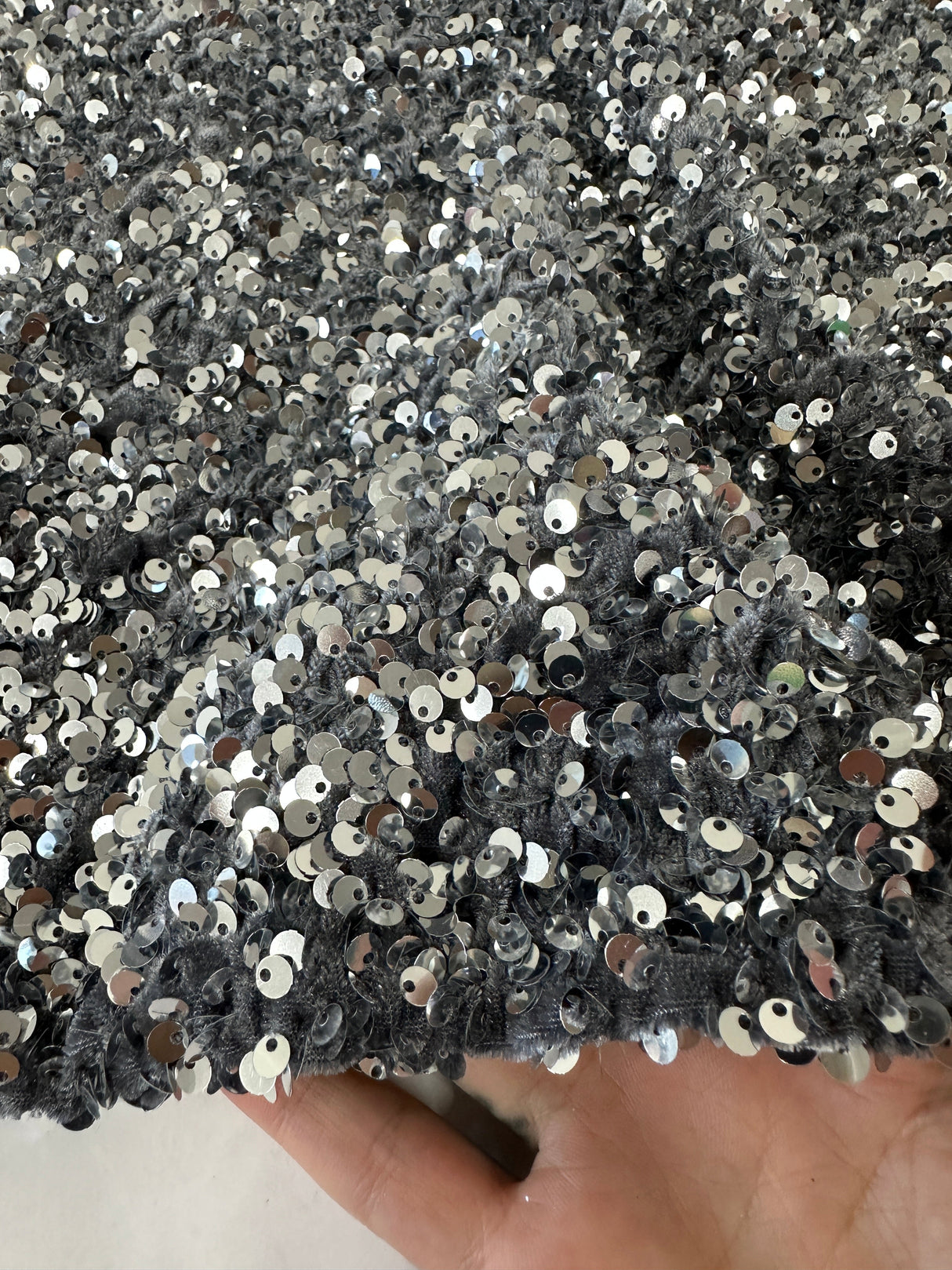 Sequin on Velvet Silver Gray