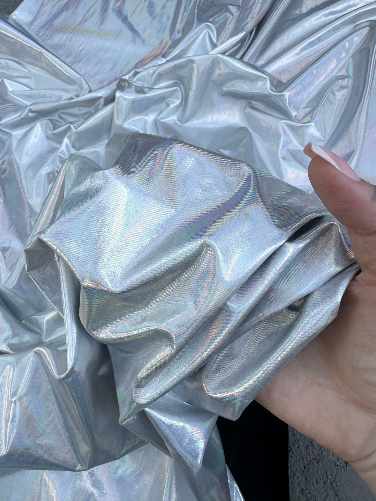 Shiny Silver Coated Spandex Pleather