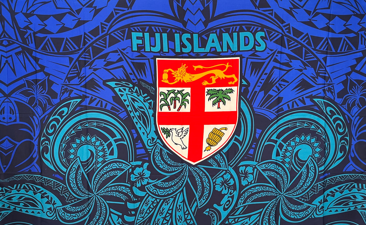 Fiji Islands Seal Polyester Fabric - Tribal Tattoo Print, 72" L X 45" W (1 Piece)