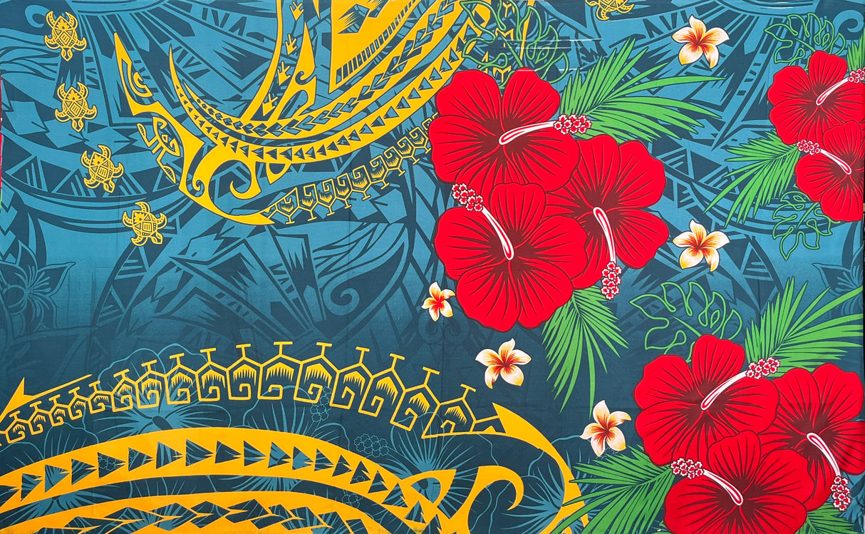 Fiji Hibiscus Cluster Sarong Polyester Fabric - Hibiscus Cluster Print, 72" L x 45" W (1 Piece/Sarong)