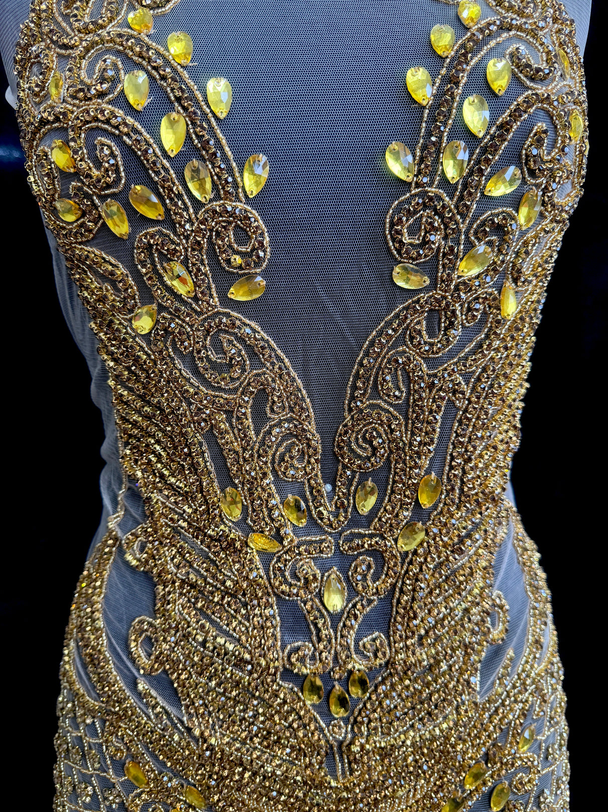 Gold Rhinestone Bodice Applique