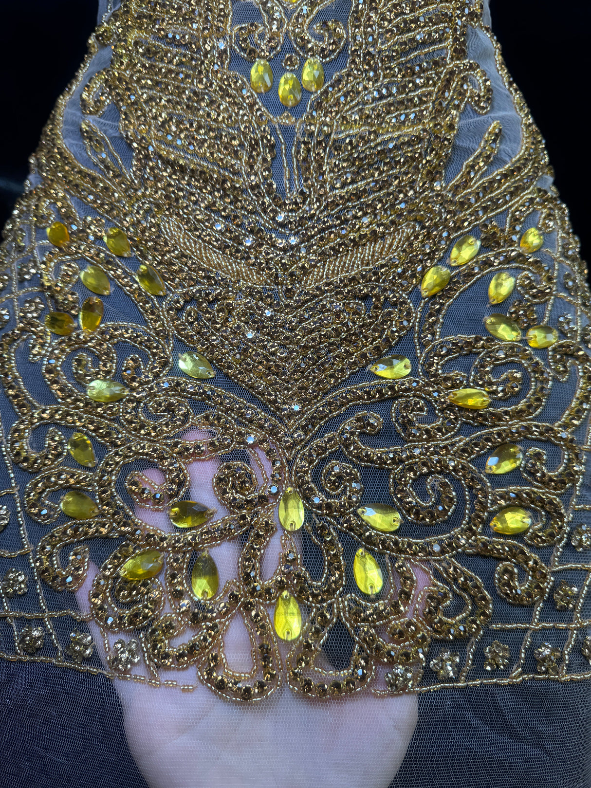 Gold Rhinestone Bodice Applique