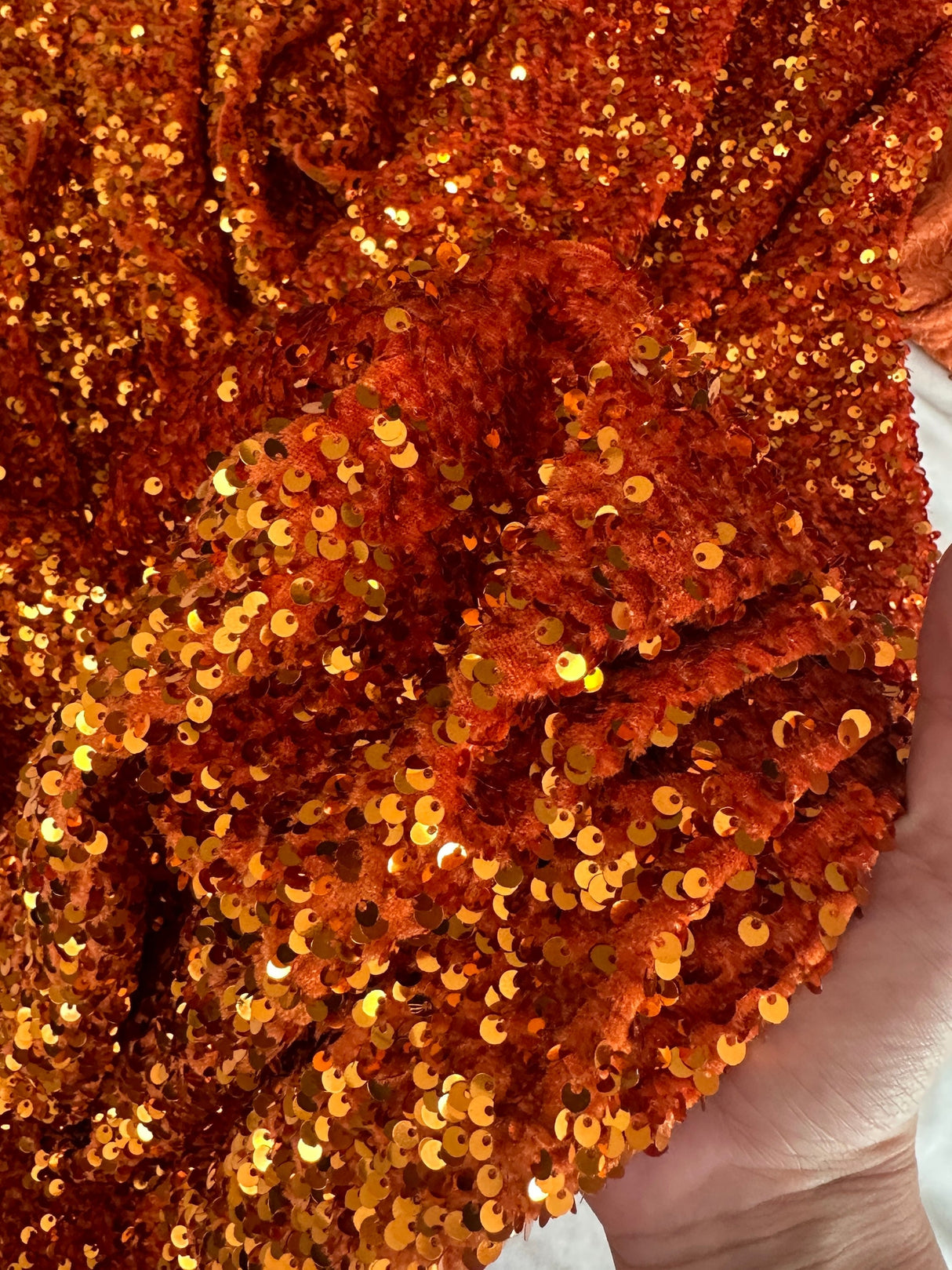 Stretch Sequin on Velvet Burnt Orange