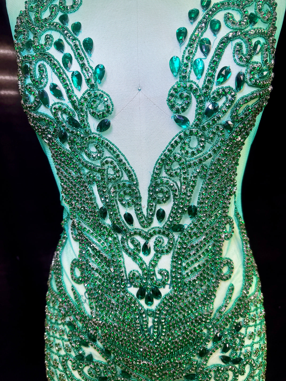 Emerald Green Rhinestone Bodice Applique