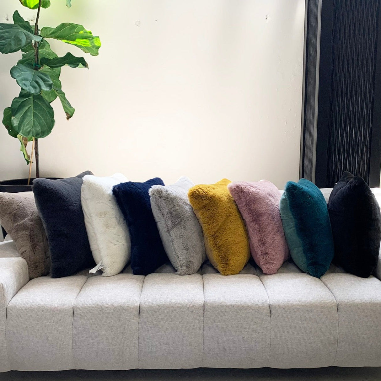 Soft Cozy Fuzzy Faux Fur Pillow - Faux Fur Fabric, Solid, 20" X 20", Black, Charcoal Gray, Offwhite, Silver, Mocha, Rose, Navy, Honey Gold, Teal Blue (1 Piece)