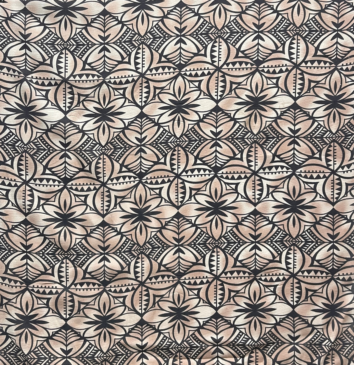 Traditional Polynesian Geometric Design Light Barkcloth Fabric - Beige And White, 45" Width (1 Yard)