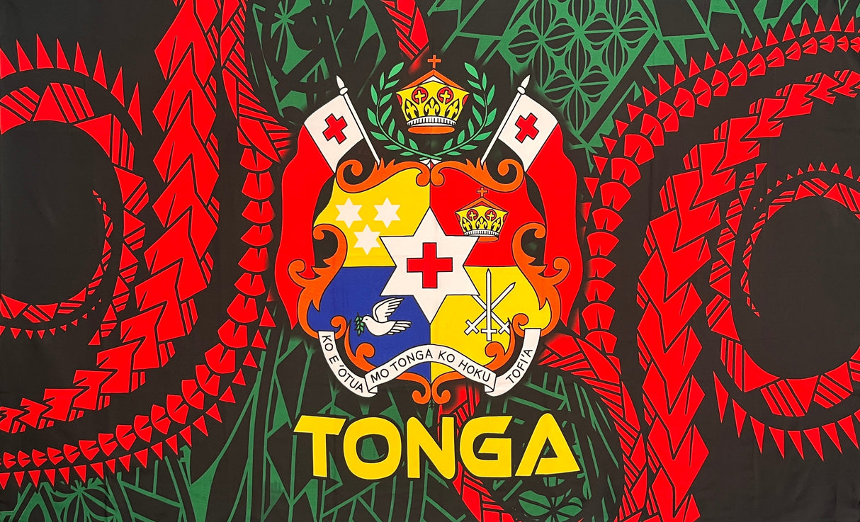 Traditional Tattoo Kingdom Of Tonga Seal Polyester Fabric - Purple, Black, Hunter Green, Brown, Navy Blue, 68" L X 44" W (1 Piece)