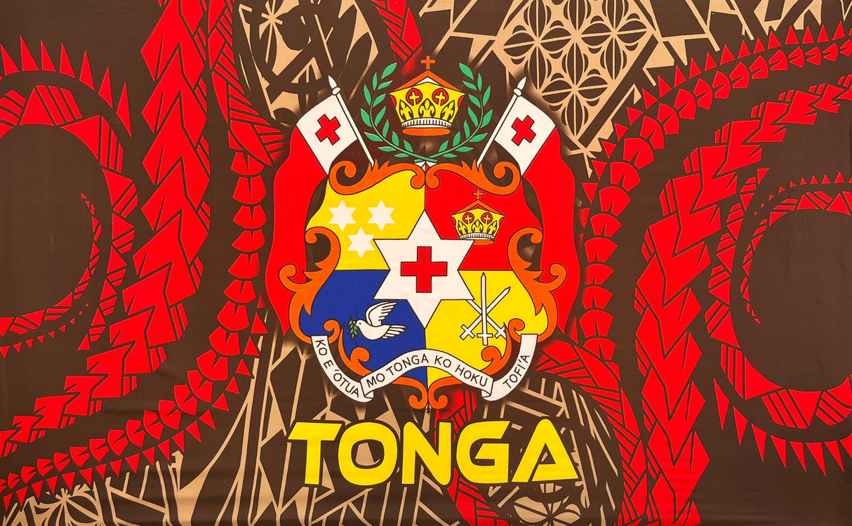 Traditional Tattoo Kingdom Of Tonga Seal Polyester Fabric - Purple, Black, Hunter Green, Brown, Navy Blue, 68" L X 44" W (1 Piece)