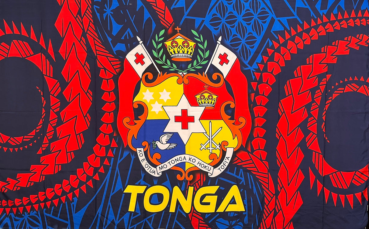 Traditional Tattoo Kingdom Of Tonga Seal Polyester Fabric - Purple, Black, Hunter Green, Brown, Navy Blue, 68" L X 44" W (1 Piece)