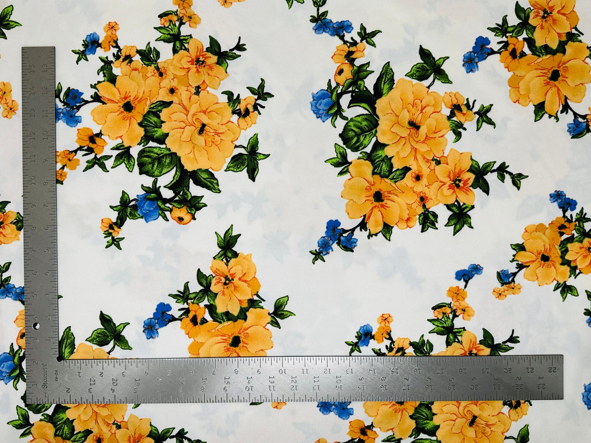 1 Yard Techno Crepe Knit Floral Print Fabric Lightweight Stretch 60 Inch Width