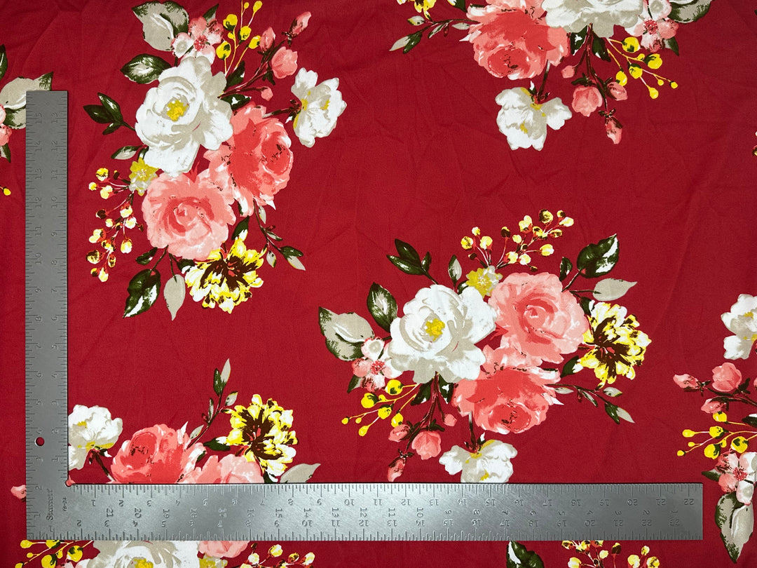 1 Yard Techno Crepe Knit Floral Print Fabric Soft Stretch Lightweight 60 Inch Width