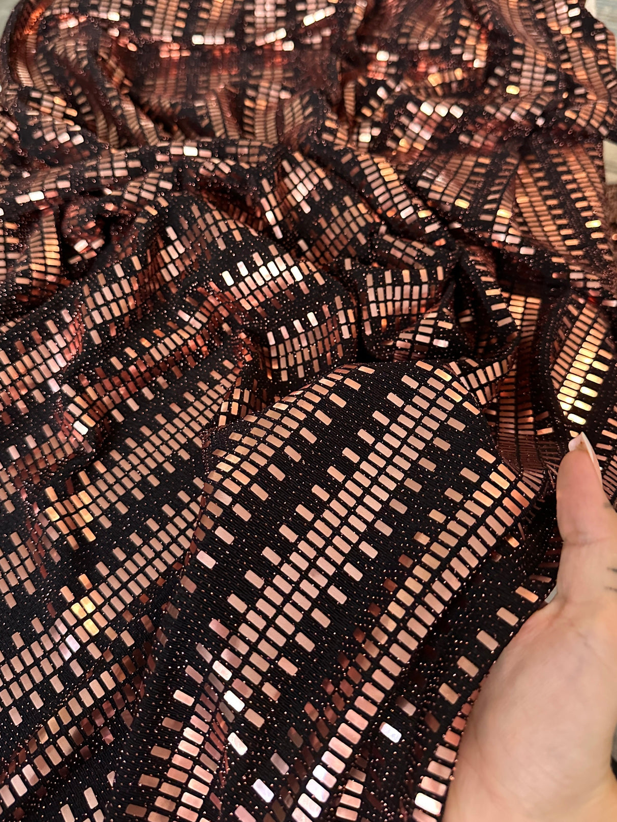 Stretch Mirror Sequin Knit Rose Gold