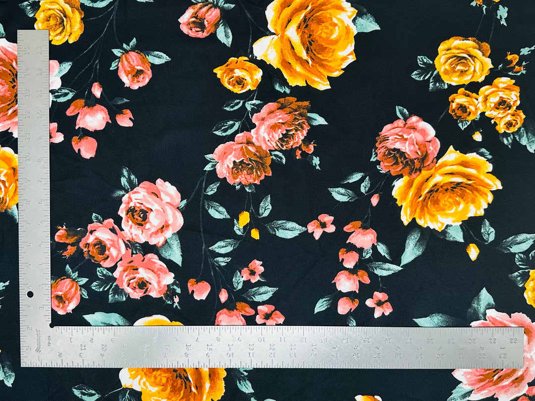 1 Yard Techno Crepe Knit Floral Pattern Fabric Soft Stretch Polyester 60 Inch Width