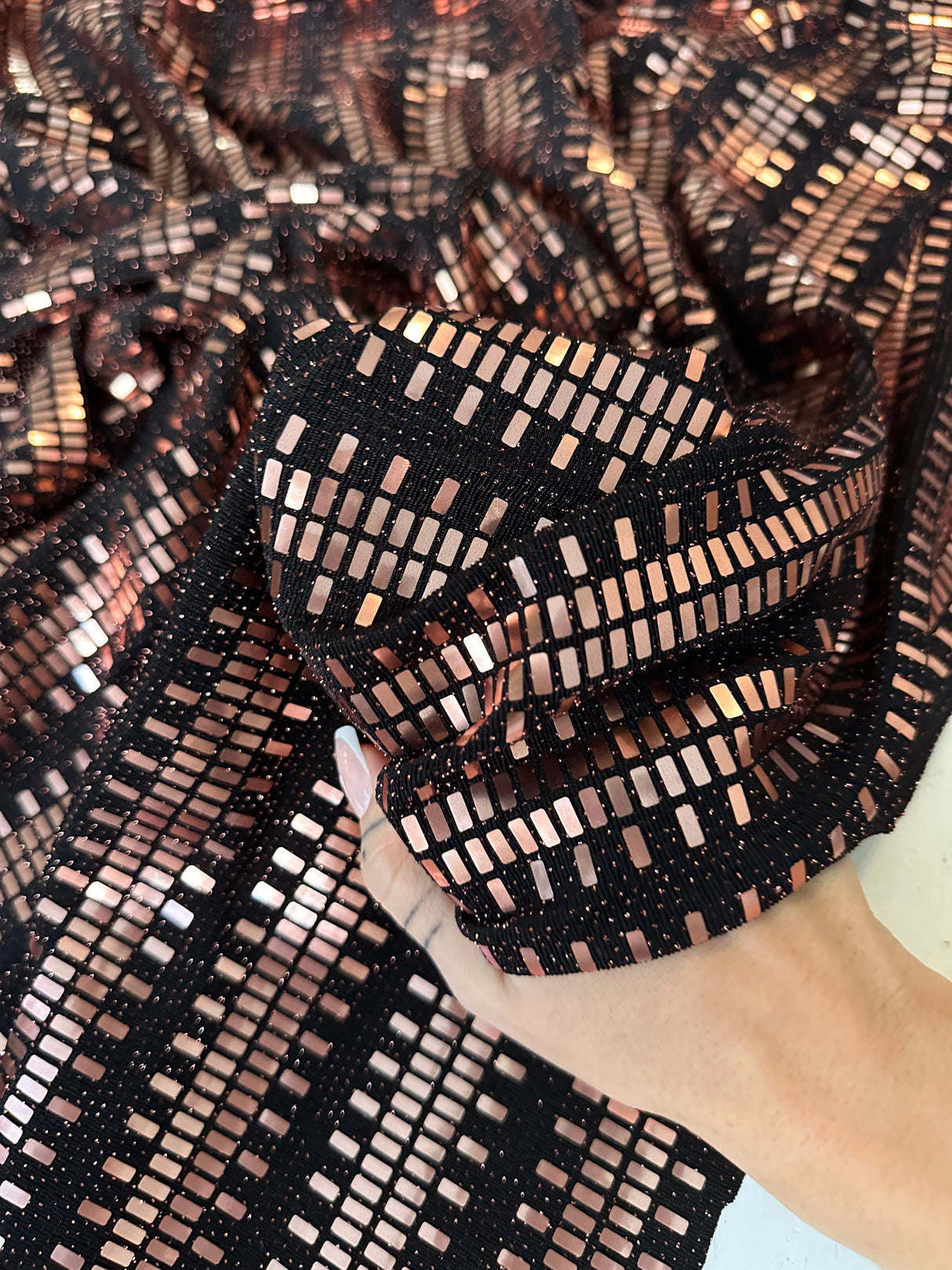 Stretch Mirror Sequin Knit Rose Gold