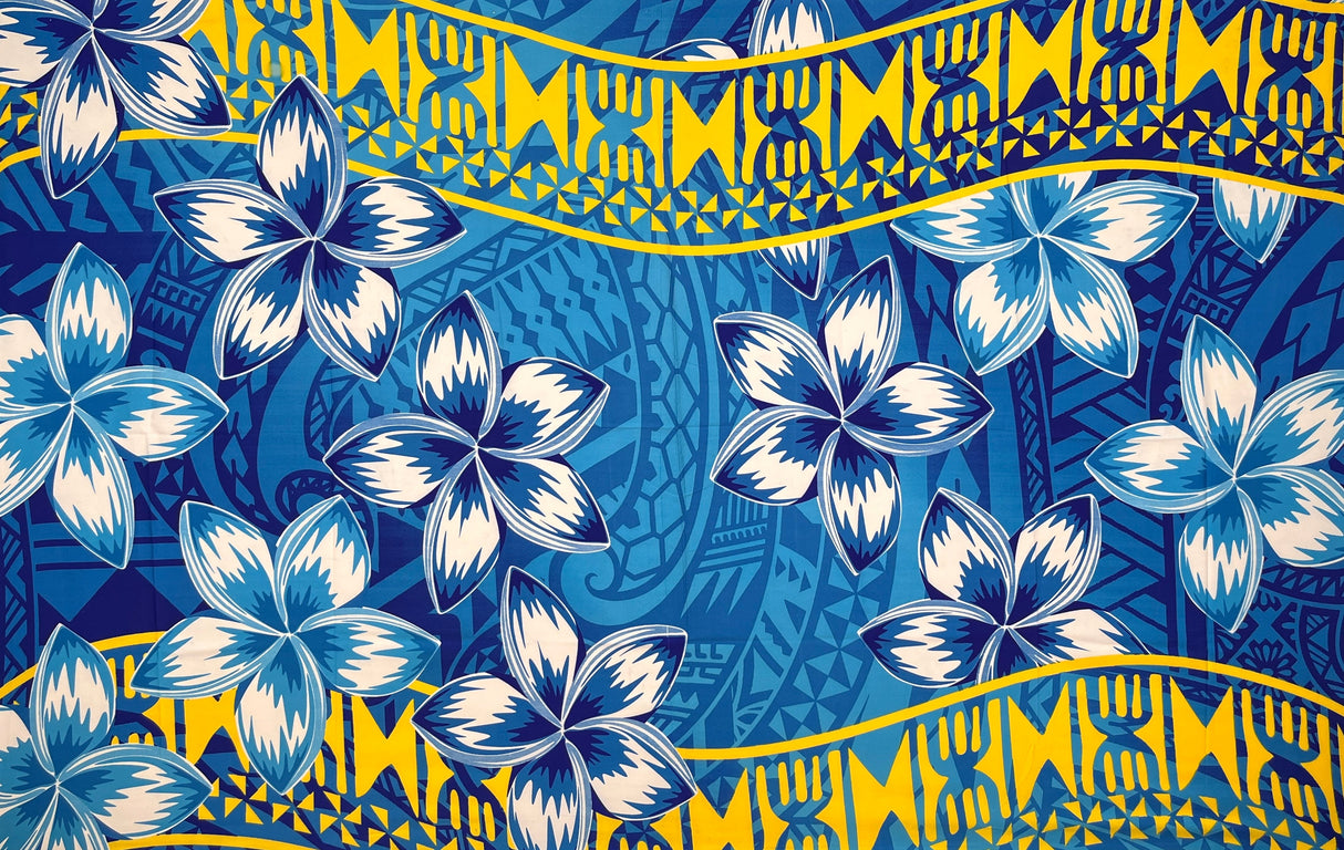 Plumeria Double Border Polyester Fabric - Double Border, 70" L x 44 1/2" W (1 Sarong)