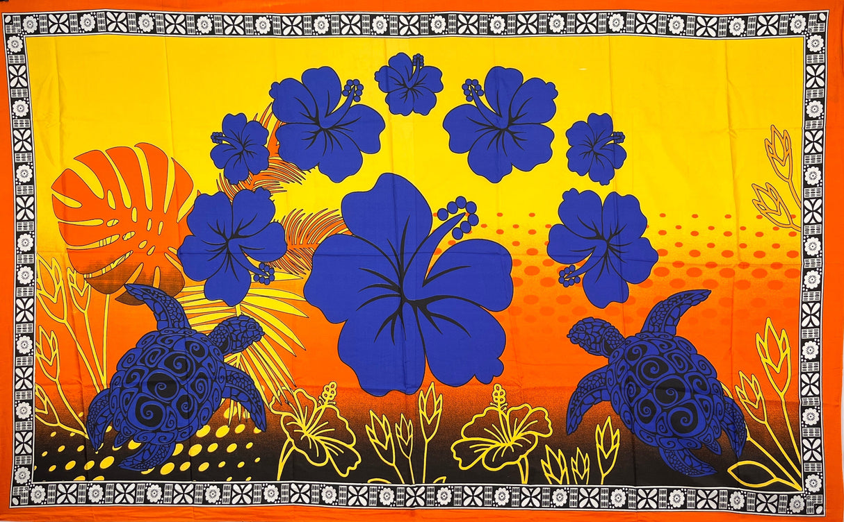 Tropical Arch Sarong Polyester Fabric - Tapa Border, Arch Design With Turtles And Hibiscus, 72" L x 45" W (1 Sarong)