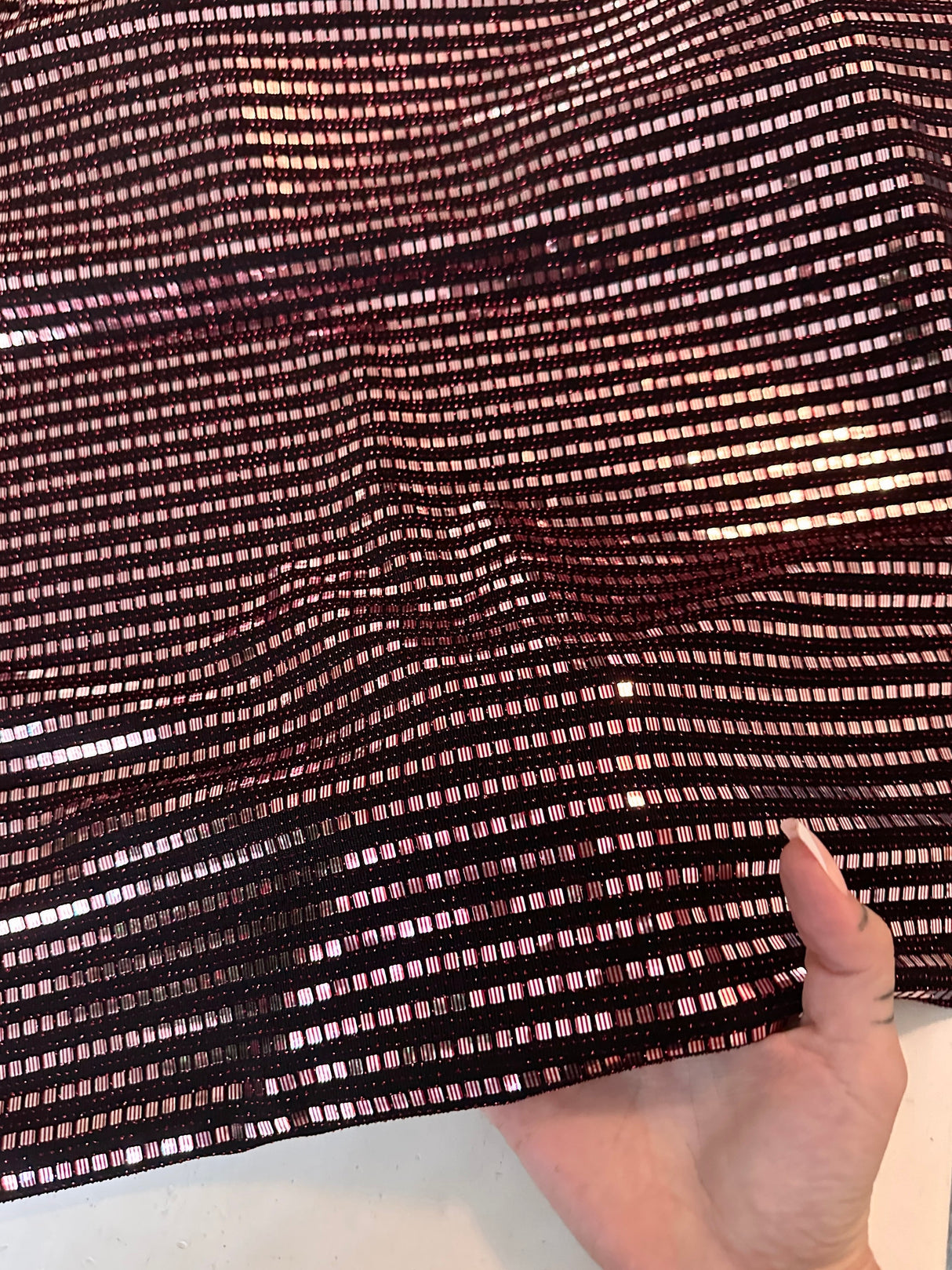 Stretch Mirror Sequin Knit Red Silver