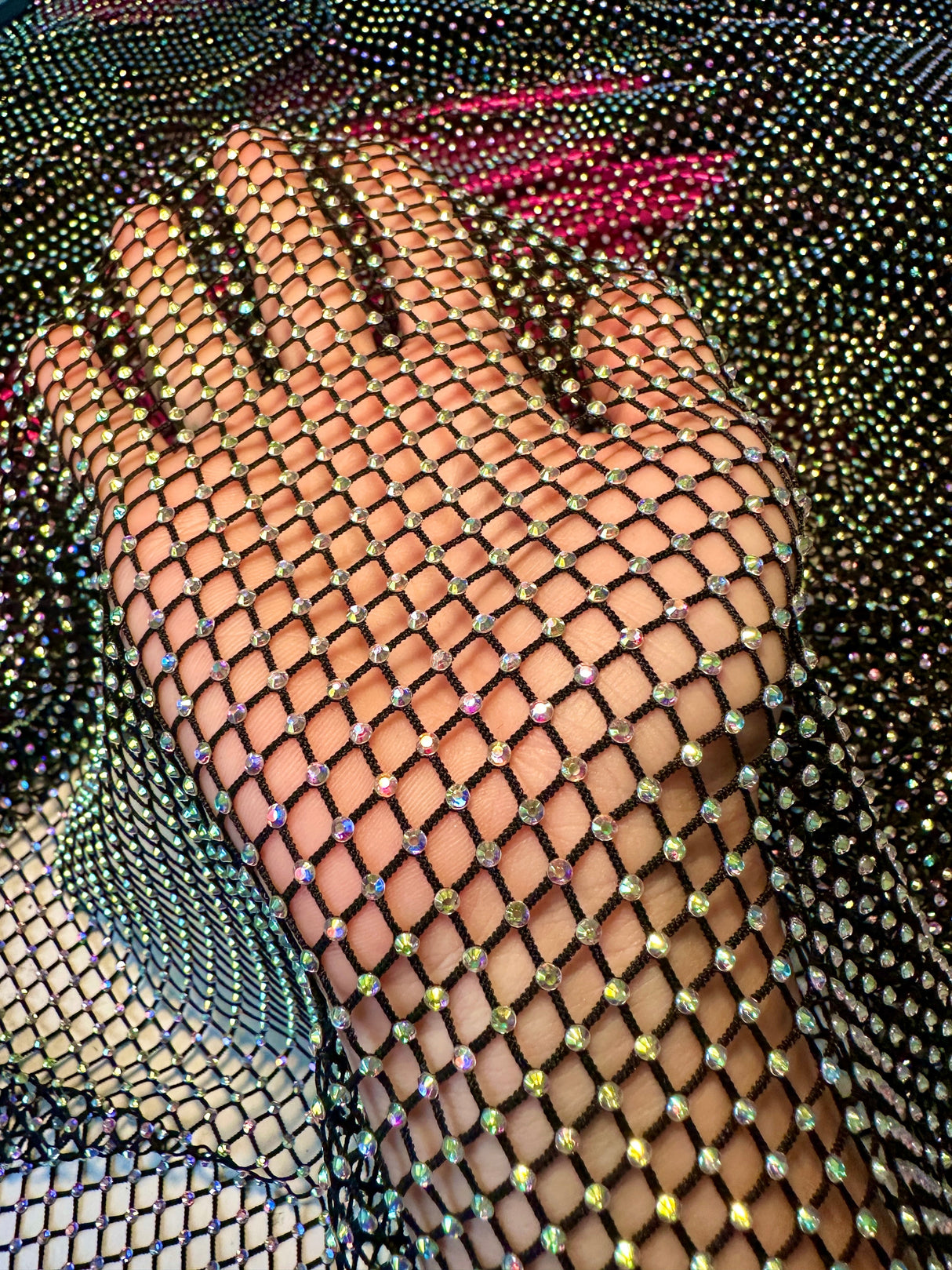 Black Rhinestone Diamond Fishnet Mesh