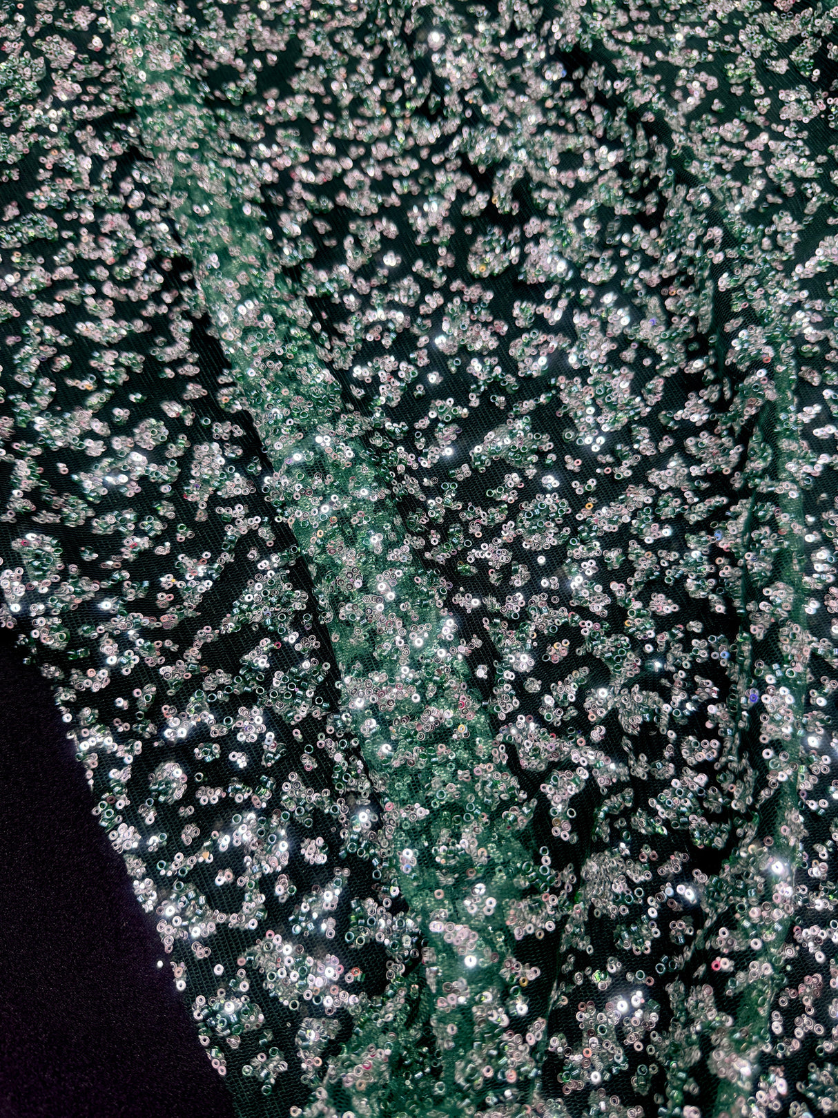 Stretch Beaded Sequin Lace Green-Silver