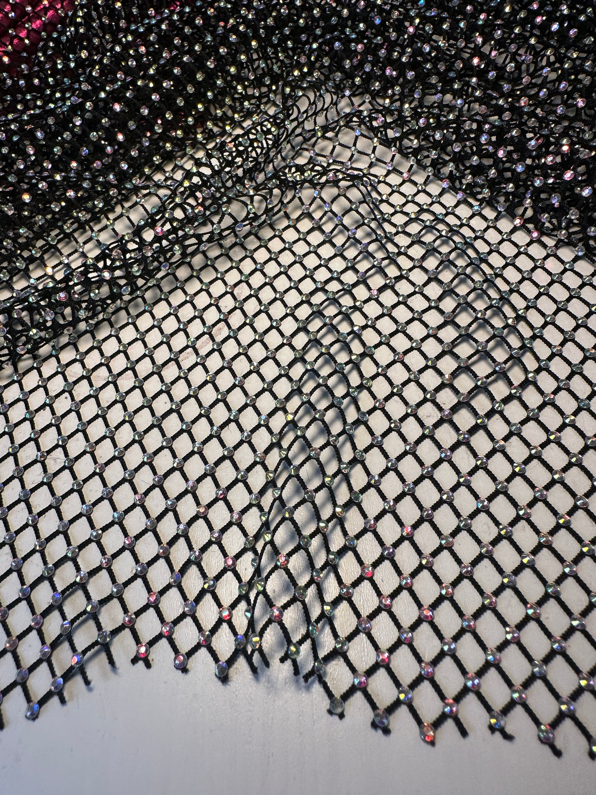 Black Rhinestone Diamond Fishnet Mesh