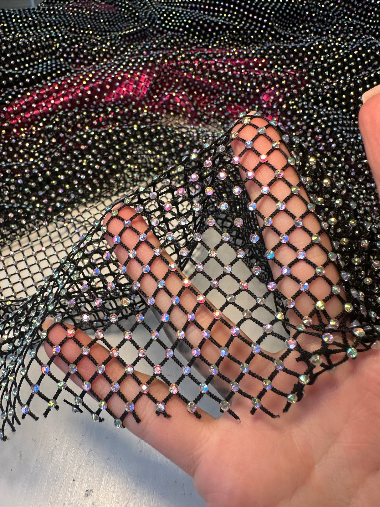 Black Rhinestone Diamond Fishnet Mesh