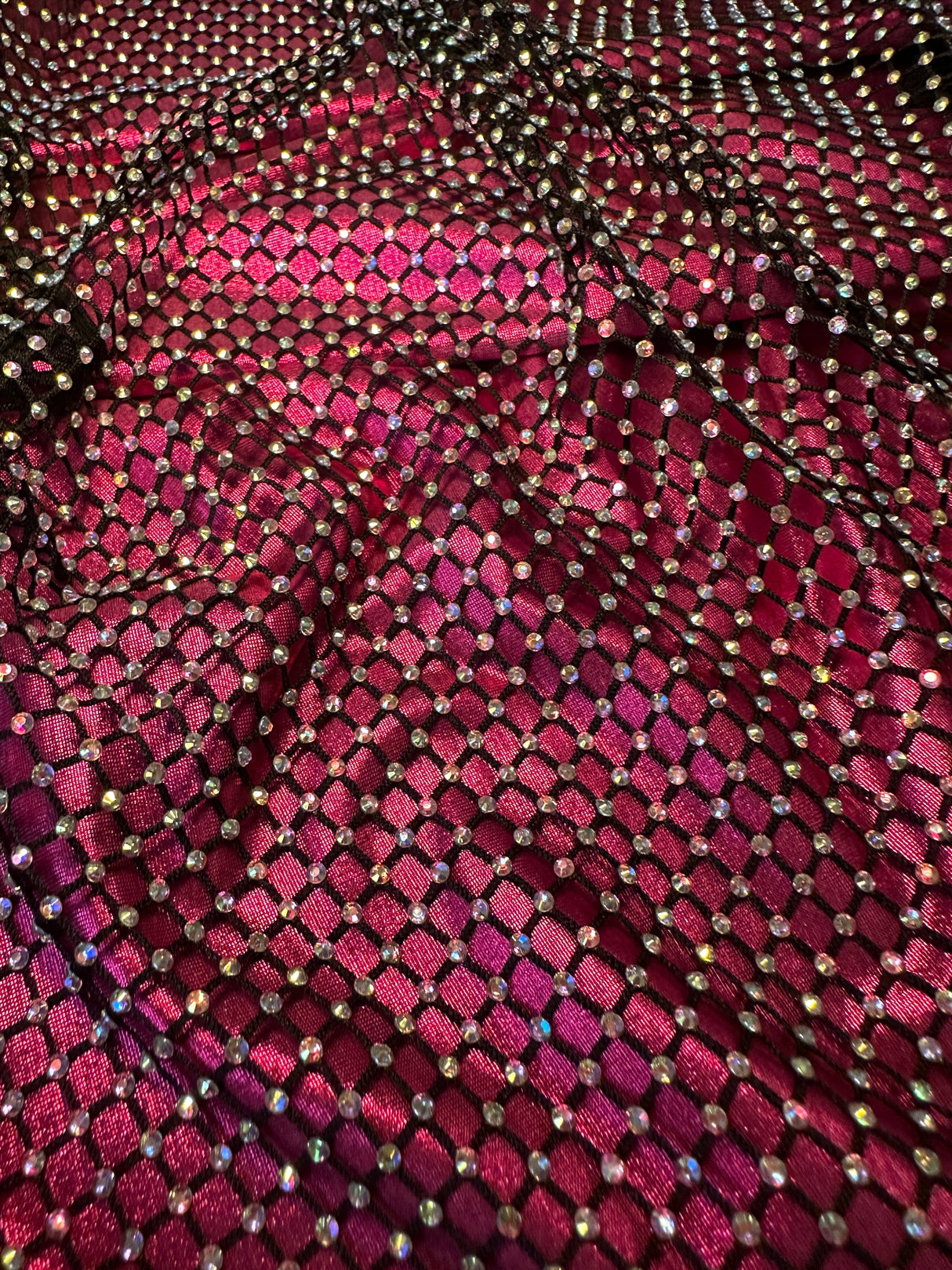 Black Rhinestone Diamond Fishnet Mesh