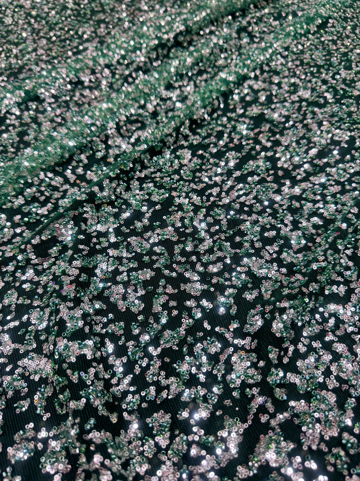 Stretch Beaded Sequin Lace Green-Silver