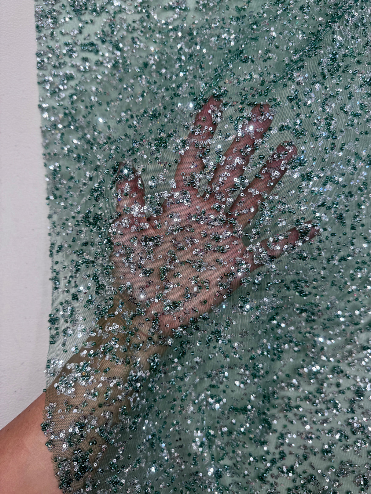Stretch Beaded Sequin Lace Green-Silver
