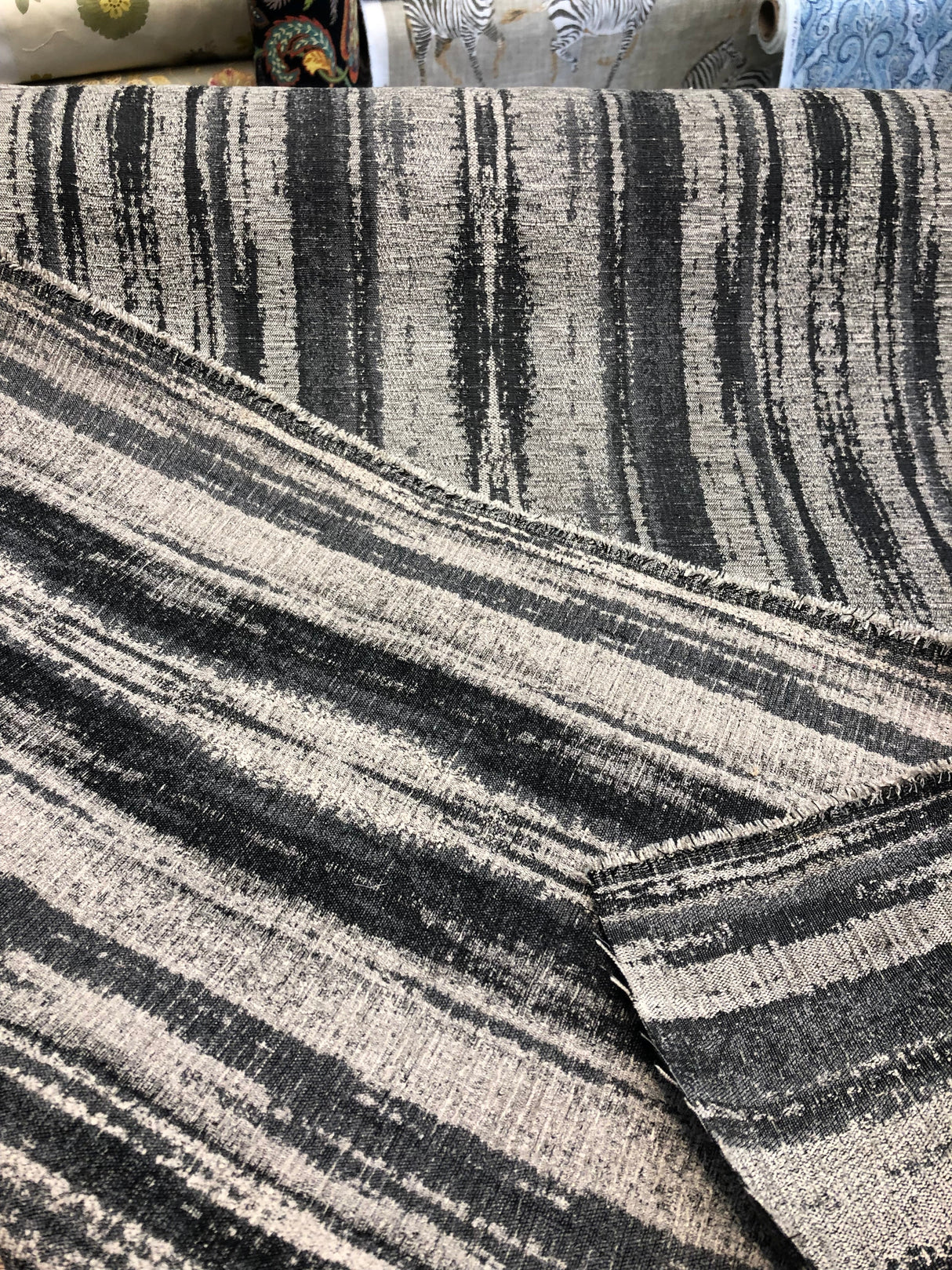 Modern Ariel Pewter Chenille Fabric - Pewter Alyssa Pattern, 58" Width (1 Yard)