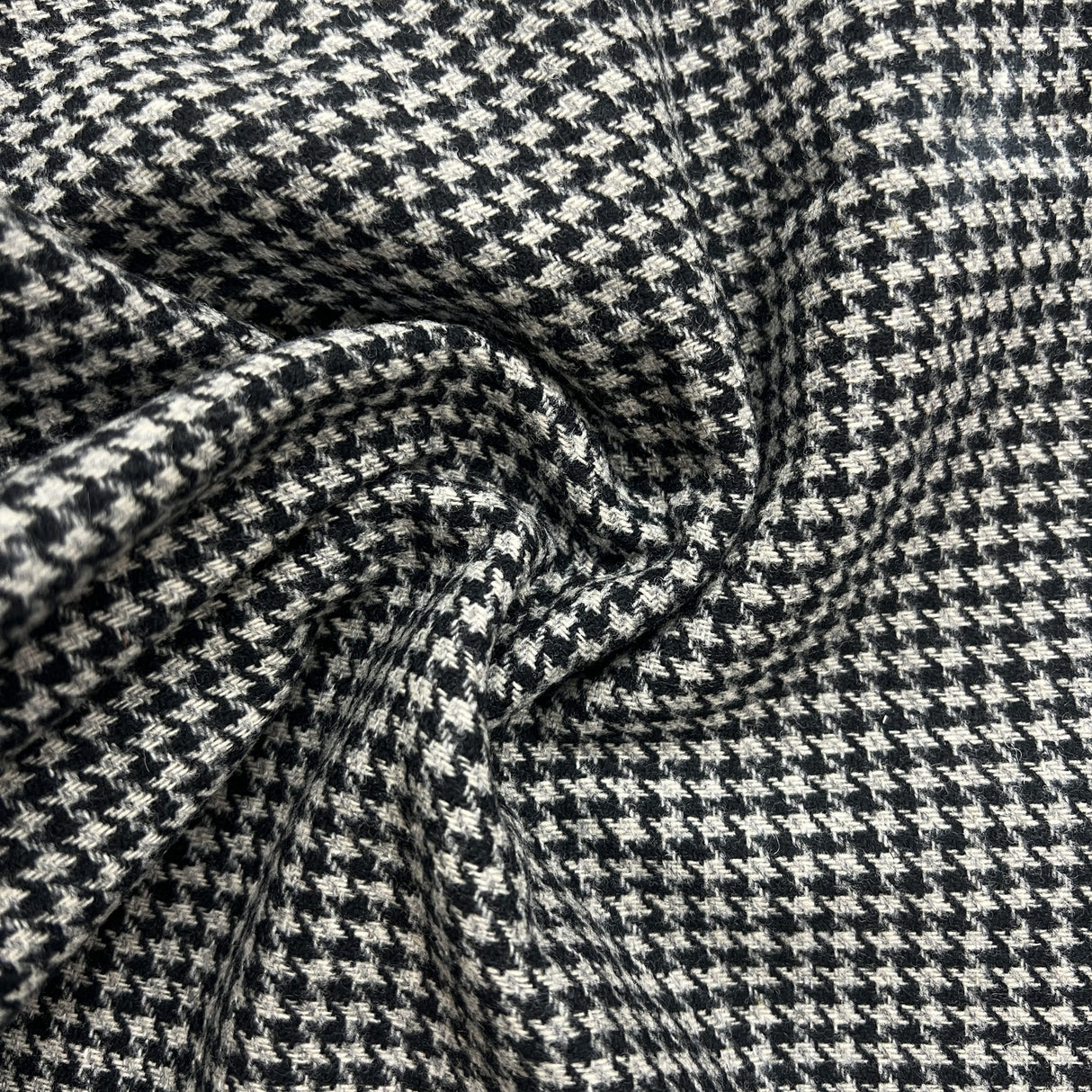 Black & Lt. Grey Houndstooth Wool Tweed Fabric - 58/60" Width