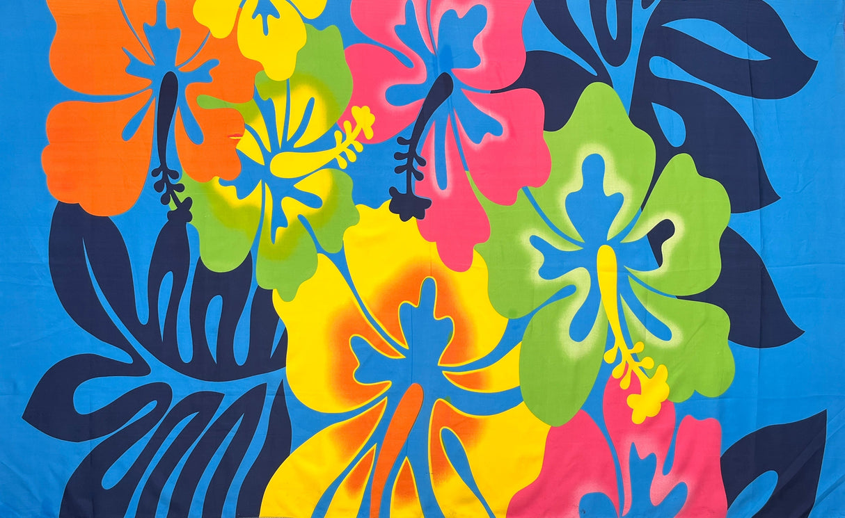 Hibiscus Airbrush Flower Polyester Fabric - Multicolor Hibiscus Floral, Monstera Leaves, 41" X 68" (1 Piece)