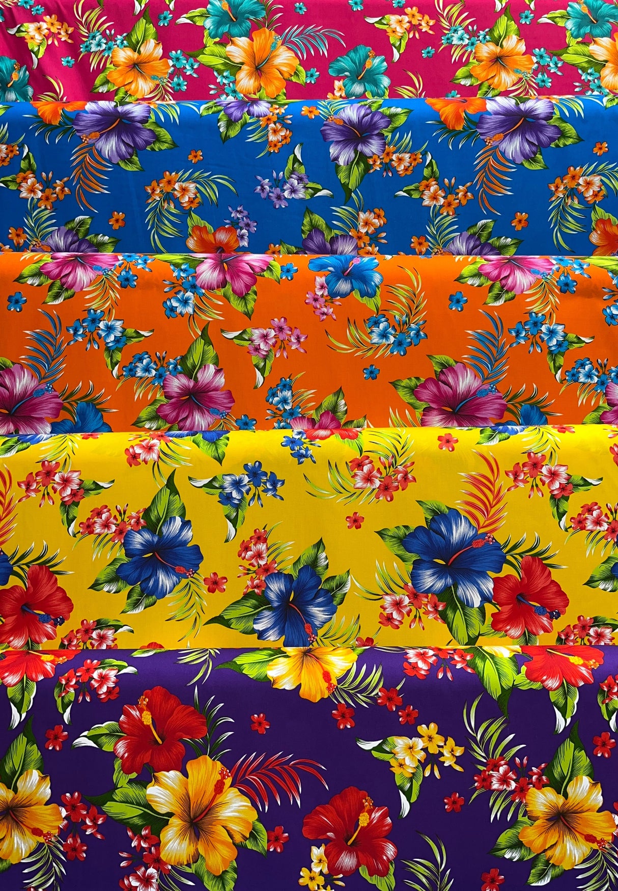 Hibiscus Palm Leaves Cluster All Over Design Cotton Fabric - Tropical Floral Leaf Print, 36" X 45" (1 Yard)