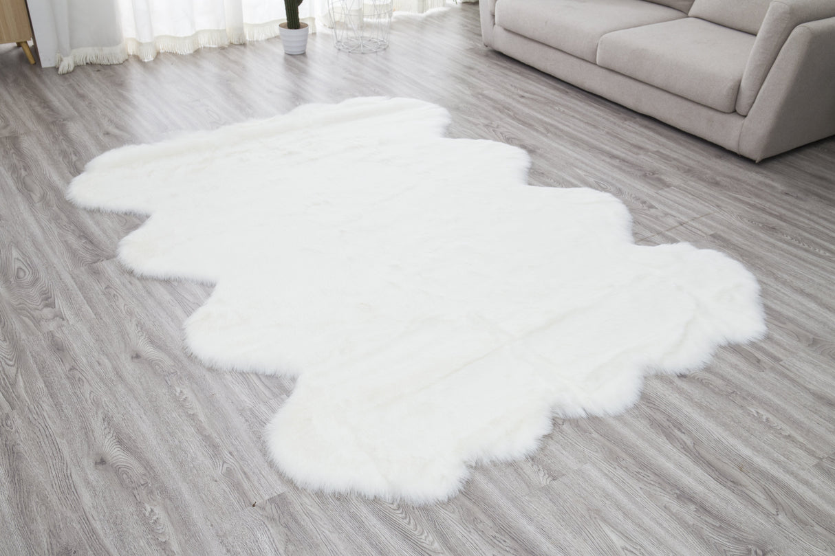 Renne Area Rug Bed Cover Collection Faux Fur Fabric - White, Tip Dye Gray, Animal Shape, 5' X 8', 2' X 6', 2' X 3' (1 Unit)