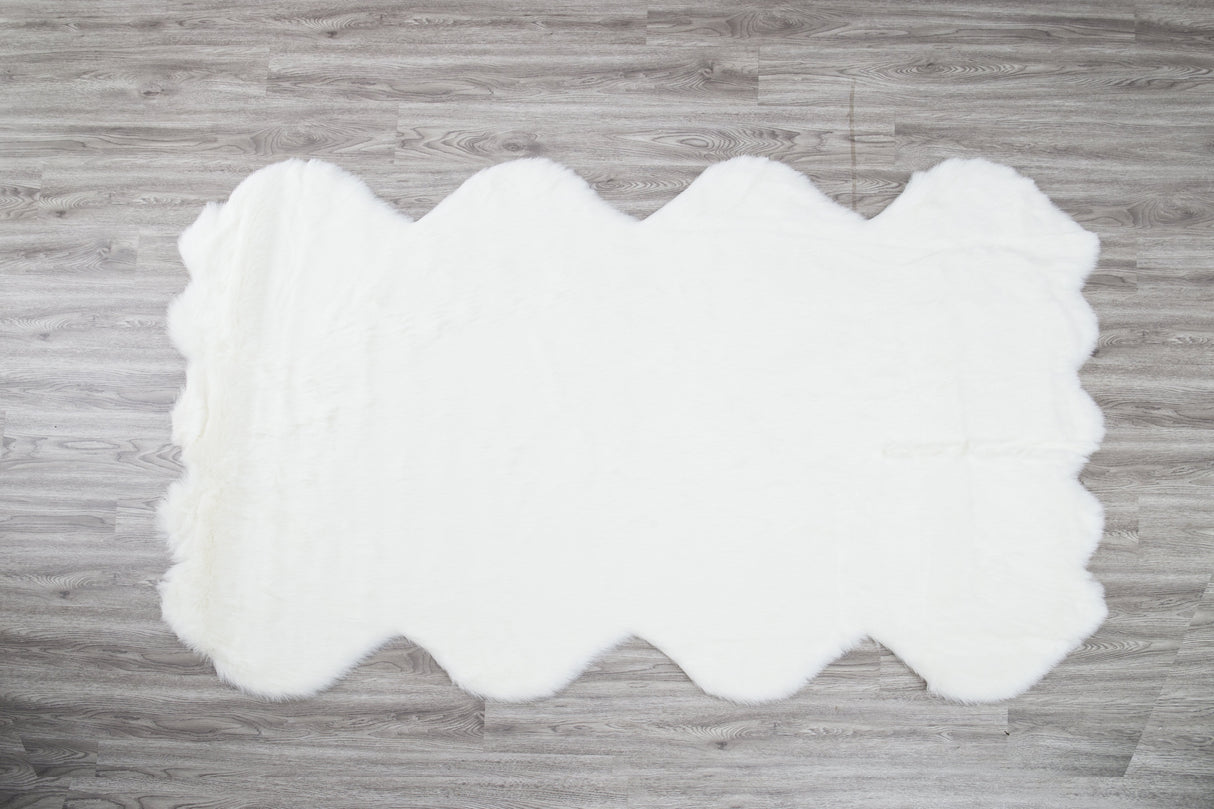 Renne Area Rug Bed Cover Collection Faux Fur Fabric - White, Tip Dye Gray, Animal Shape, 5' X 8', 2' X 6', 2' X 3' (1 Unit)