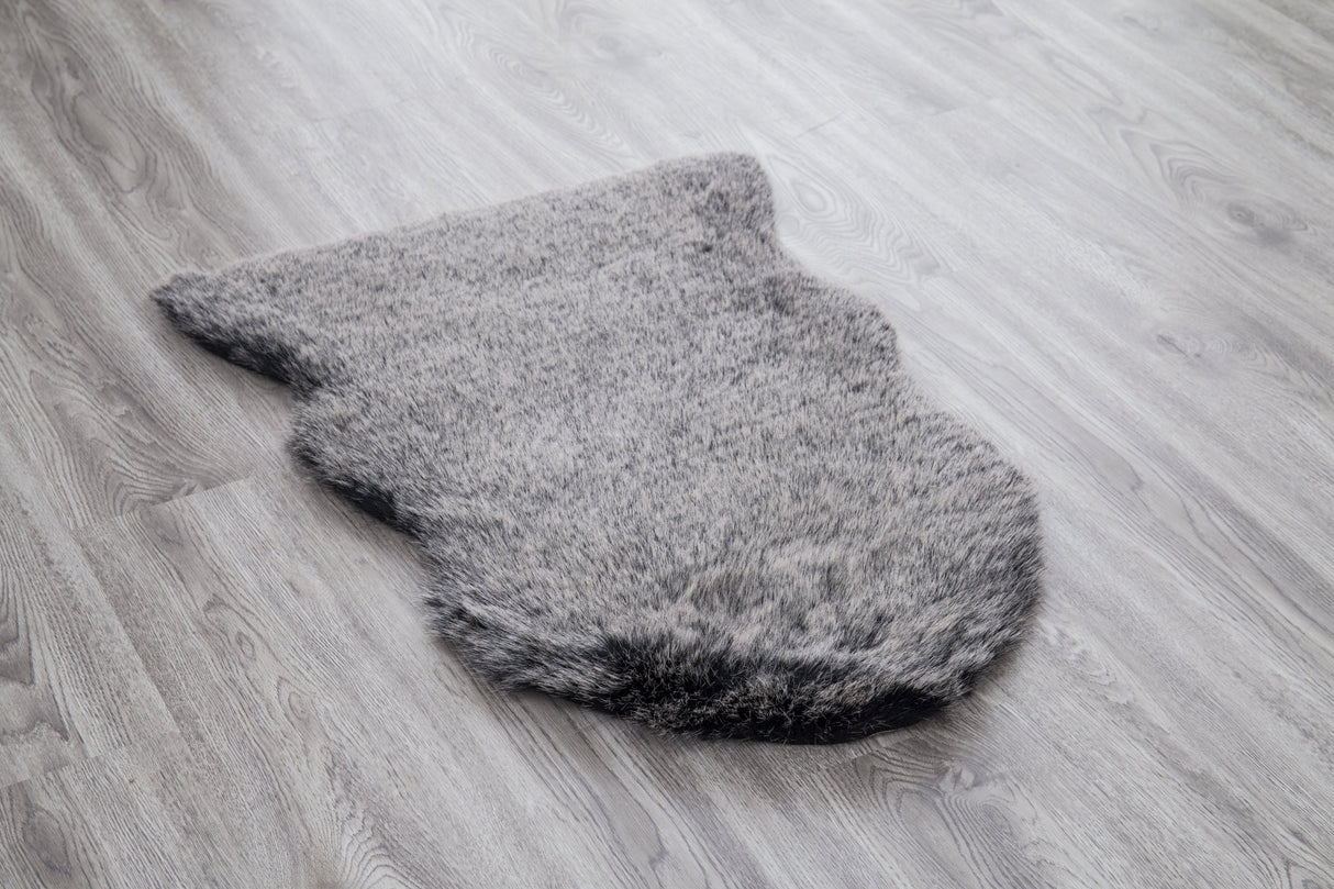Renne Area Rug Bed Cover Collection Faux Fur Fabric - White, Tip Dye Gray, Animal Shape, 5' X 8', 2' X 6', 2' X 3' (1 Unit)