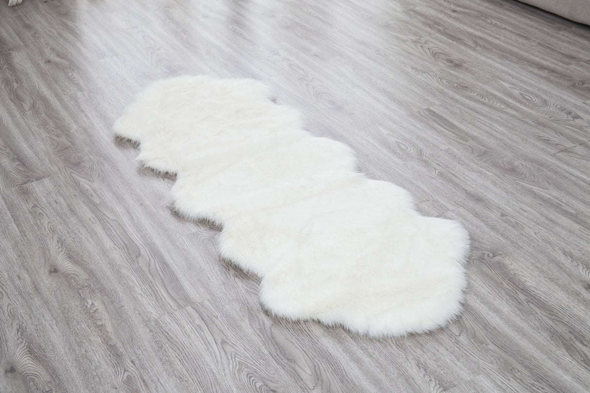 Renne Area Rug Bed Cover Collection Faux Fur Fabric - White, Tip Dye Gray, Animal Shape, 5' X 8', 2' X 6', 2' X 3' (1 Unit)