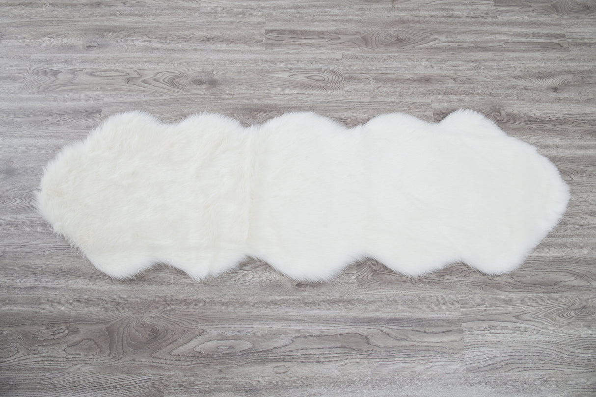 Renne Area Rug Bed Cover Collection Faux Fur Fabric - White, Tip Dye Gray, Animal Shape, 5' X 8', 2' X 6', 2' X 3' (1 Unit)