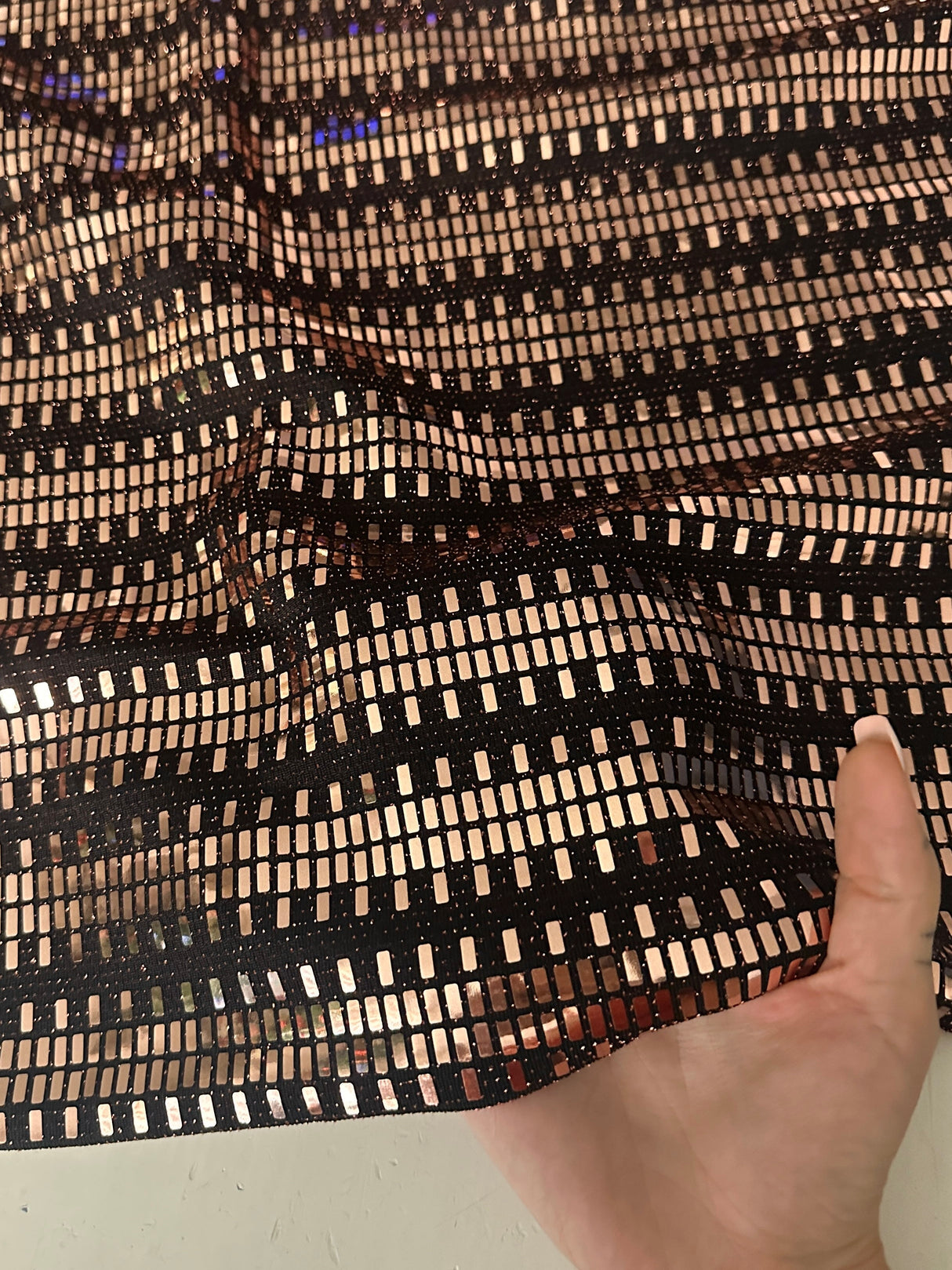Gold Foiled Mirror Sequins on Knit