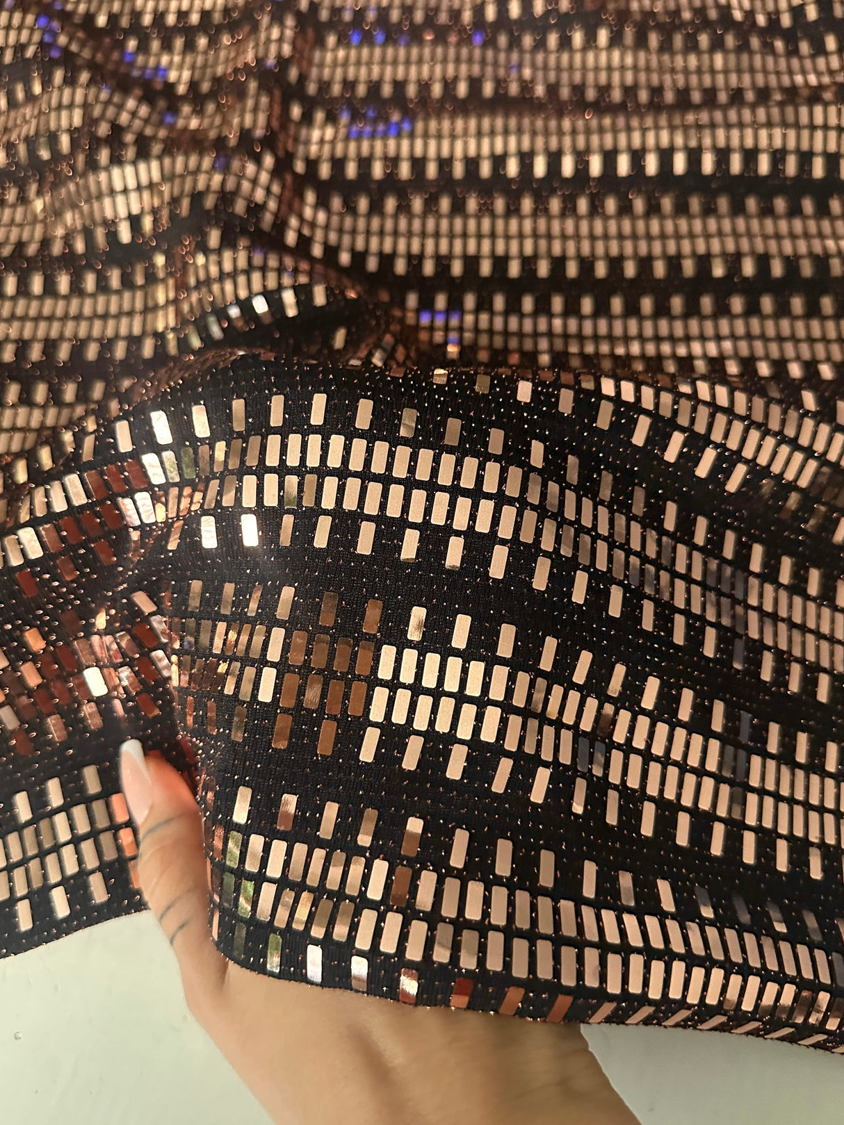Gold Foiled Mirror Sequins on Knit