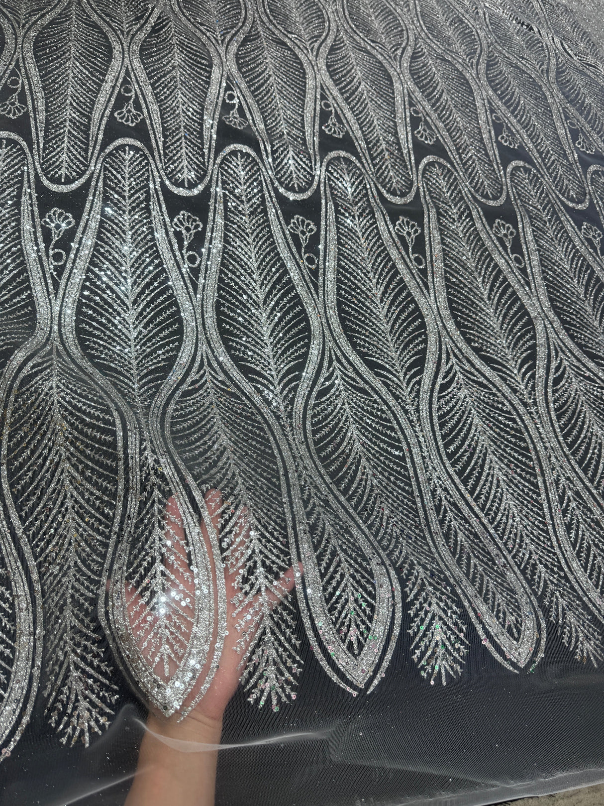 Stretch Sequin Geometric Lace Silver