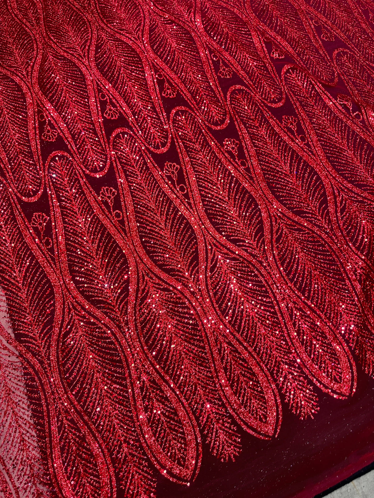 Glitter Sequin Geometric Lace Red