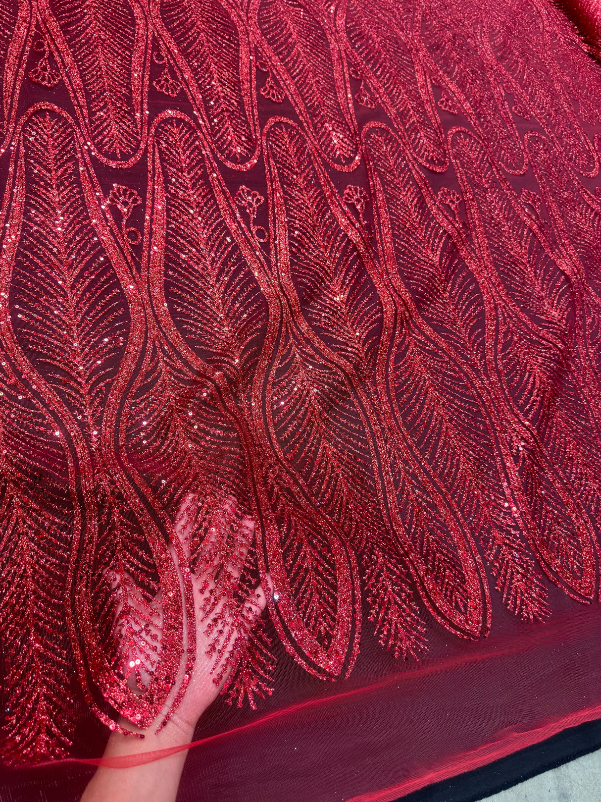 Glitter Sequin Geometric Lace Red