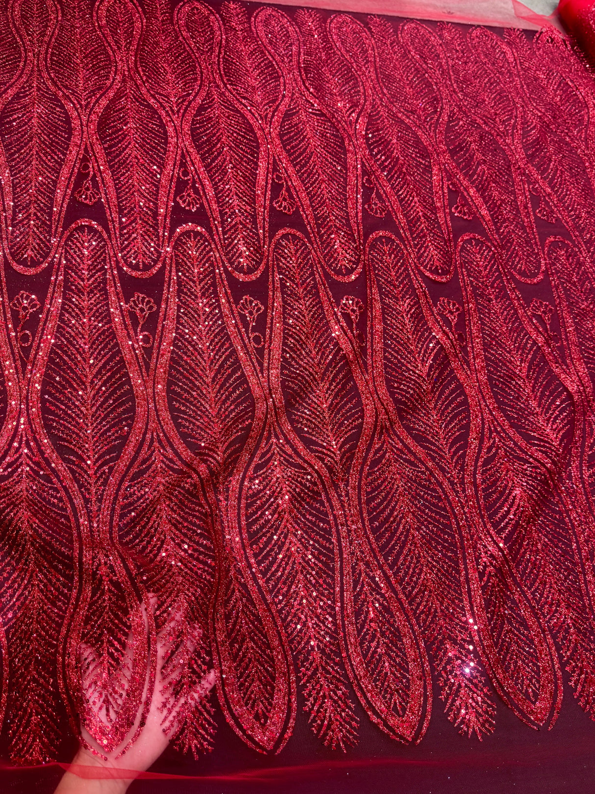 Glitter Sequin Geometric Lace Red